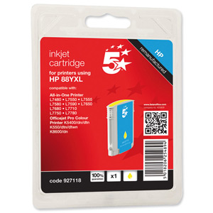 5 Star Compatible Inkjet Cartridge Page Life 1200pp Yellow [HP No. 88XL C9393A Alternative] Ident: 811A