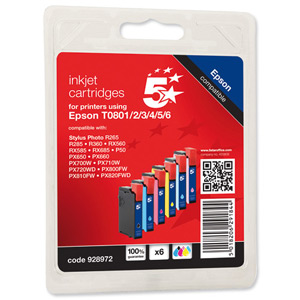 5 Star Compatible Inkjet Cartridges 6 Colours Ref 111E008025 [Epson T0807 Alternative] [Pack 6] Ident: 804H