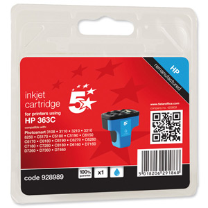 5 Star Compatible Inkjet Cartridge Page Life 350pp Cyan [HP No. 363 C8771EE Alternative]