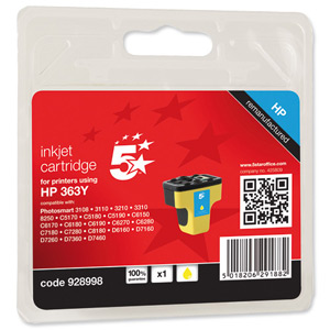 5 Star Compatible Inkjet Cartridge Page Life 350pp Yellow [HP No. 363 C8773EE Alternative]