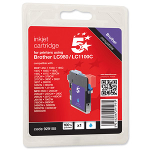 5 Star Compatible Inkjet Cartridge Page Life 325pp Cyan [Brother LC1100C Alternative]