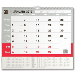 5 Star 2012 Wall Calendar Wirebound Write-on Continuous Dates 12 Month Fiscal Week W420xH297mm A3