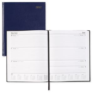 5 Star Quarto 2012 Desk Diary Week to View on Two Pages 70gsm W210xH260mm Blue