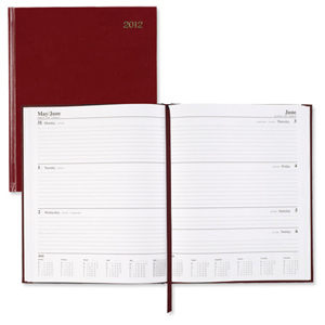 5 Star Quarto 2012 Desk Diary Week to View on Two Pages 70gsm W210xH260mm Red