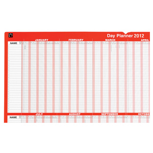 5 Star 2012 Day Planner Laminated Mounted 40 Staff 1st January 31st December W915xH610mm