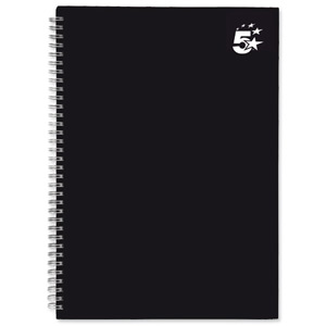 5 Star Notebook Wirebound Hard Cover Ruled 80gsm A4 Black [Pack 5]