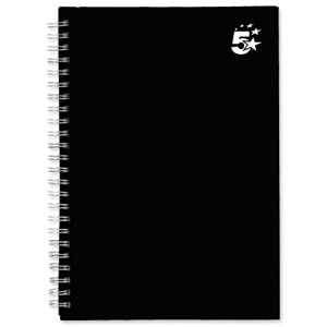 5 Star Notebook Wirebound Hard Cover Ruled 80gsm A5 Black [Pack 5]
