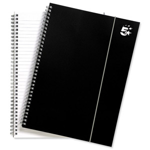 5 Star Notebook Wirebound Polypropylene Elasticated 80gsm A4 Black [Pack 6]