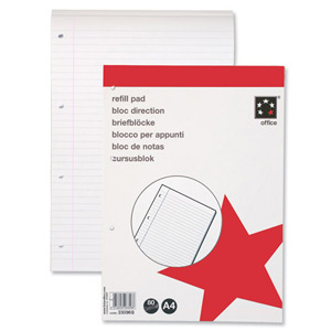 5 Star Refill Pad FSC Feint Headbound Ruled with Margin 60gsm 4-Hole Punched 80 Sheets A4 [Pack 10]