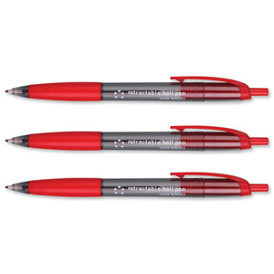 5 Star Grip Ball Pen Retractable Medium 1.0mm Tip 0.7mm Line Red Ref KB1340 [Pack 12]