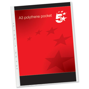 5 Star Punched Pocket Polypropylene Top-opening 120 micron Portrait A3 Ref 4899P10 [Pack 25]