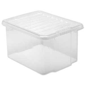 Storage Box Plastic with Lid Stackable 35 Litre Clear