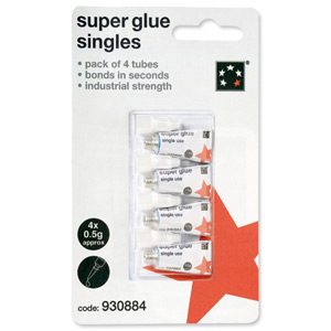 5 Star Super Glue Singles Application Tube One-shot Industrial Strength 0.5g [Pack 4]