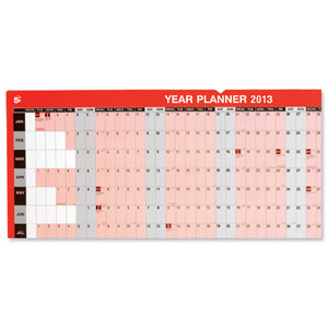 5 Star 2013 Year Planner Laminated Mounted January to December Write-on Wipe-off W915xH610mm