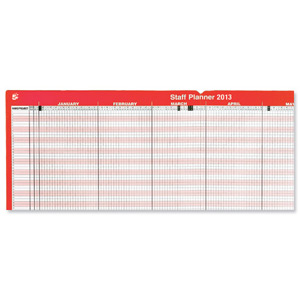 5 Star 2013 Staff Planner Laminated Mounted Write-on Wipe-off 40 Staff Monday to Friday W915xH610mm