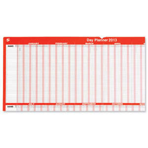 5 Star 2013 Day Planner Laminated Mounted 40 Staff 1st January 31st December W915xH610mm