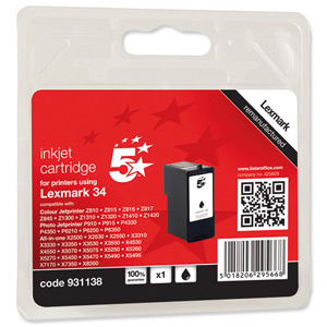 5 Star Compatible Inkjet Cartridge Page Life 475pp Black [Lexmark No. 34 018C0034E Alternative]