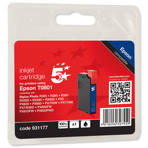 5 Star Compatible Inkjet Cartridge Page Life 300-355pp Black [Epson T080140 Alternative] Ident: 804G