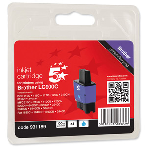5 Star Compatible Inkjet Cartridge Page Life 400pp Cyan [Brother LC900C Alternative] Ident: 791E