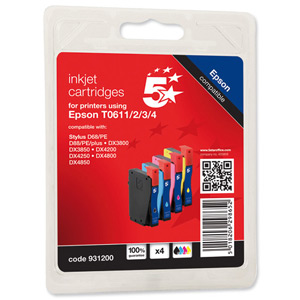 5 Star Compatible Inkjet Cartridges Page Life 4x250pp 4 Colour CMYK [Epson T061540 Alternative] [Pack 4]