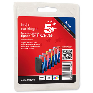 5 Star Compatible Inkjet Cartridges Black and 5 Colours [Epson T048740 Alternative] [Pack 6]