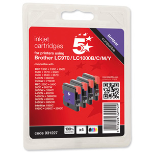 5 Star Compatible Inkjet Cartridges Page Life 4x400pp 4 Colour CMYK [Brother LC1000VALBP Alternative] Ident: 792A