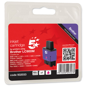 5 Star Compatible Inkjet Cartridge Page Life 400pp Magenta [Brother LC900M Alternative] Ident: 791E