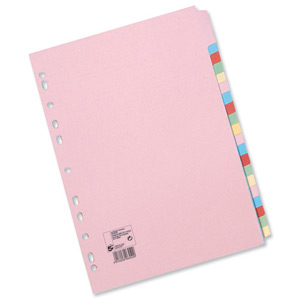 5 Star Subject Dividers Multipunched Manilla Board 20-Part A4 Assorted [Pack 10]
