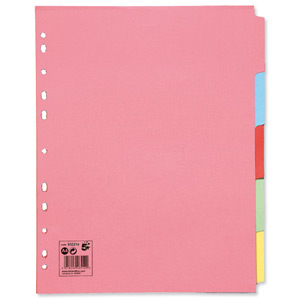5 Star Subject Dividers Multipunched Manilla Board 5-Part Extra Wide A4 Assorted [Pack 10]