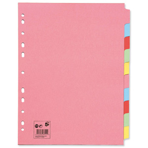 5 Star Subject Dividers Multipunched Manilla Board 10-Part Extra Wide A4 Assorted [Pack 10]