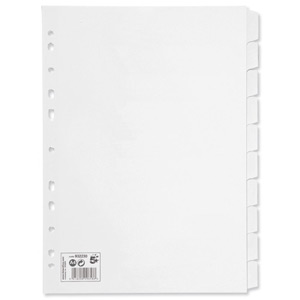 5 Star Subject Dividers Multipunched Manilla Card 10-Part A4 White [Pack 10]