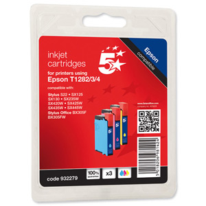 5 Star Compatible Inkjet Cartridges Cyan/Magenta/Yellow [Epson T1282/3/4 Alternative] [Pack 3] Ident: 805B