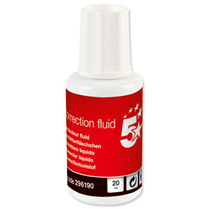 5 Star Correction Fluid Fast-drying with Integral Mixer Ball 20ml White [Pack 10]