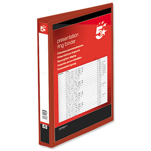 5 Star Presentation Ring Binder PVC 4 D-Ring 25mm Size A4 Red [Pack 10]
