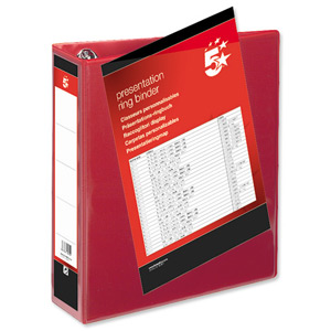 5 Star Presentation Ring Binder PVC 4 D-Ring 50mm Size A4 Red [Pack 10]