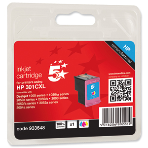 5 Star Compatible Inkjet Cartridge Page Life 480pp Black [HP No. 301XL CH563EE Alternative] Ident: 811D