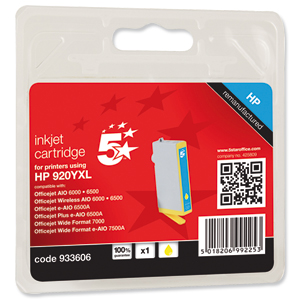 5 Star Compatible Inkjet Cartridge Page Life 700pp Yellow [HP No. 920XL CD974AE Alternative]