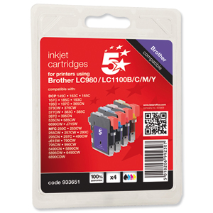 5 Star Compatible Inkjet Cartridge Black/Cyan/Magenta/Yellow [Brother LC1100VALBP Alternative] [Pack 4]