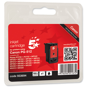 5 Star Compatible Inkjet Cartridge Page Life 400pp Black [Canon PG-512BK Alternative]