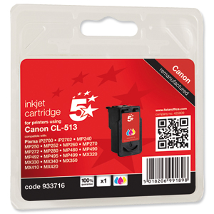 5 Star Compatible Inkjet Cartridge Page Life 349pp Colour [Canon CL-513 Alternative]