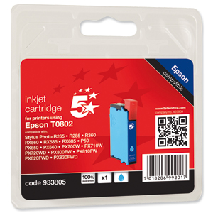 5 Star Compatible Inkjet Cartridge Cyan [Epson T08024011 Alternative] Ident: 804G