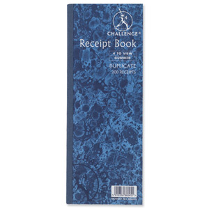 Challenge Receipt Book Gummed Sheets with Carbon 4 to View 200 Receipts 241x92mm Ref 100080450 [Pack 10]