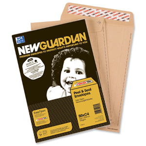 New Guardian Mini Pack Envelopes Heavyweight Pocket Peel and Seal 130gsm Manilla C4 [Pack 50]