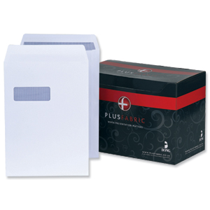 Plus Fabric Envelopes Pocket Press Seal Window 120gsm C4 White [Pack 250]