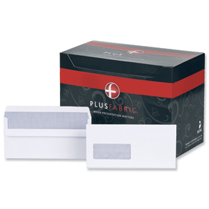 Plus Fabric Envelopes Wallet Press Seal Window 110gsm DL White [Pack 500]