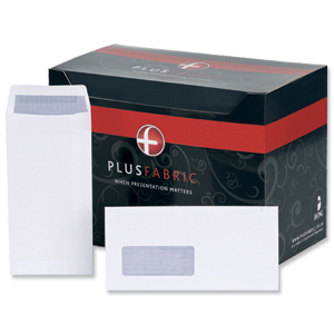 Plus Fabric Envelopes Pocket Press Seal Window 110gsm DL White [Pack 500]