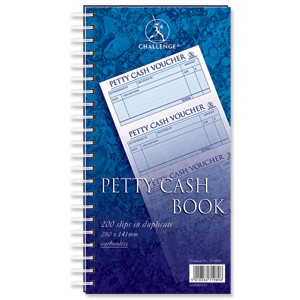 Challenge Petty Cash Book Carbonless Wirebound 200 Sets in Duplicate 280x152mm Ref 100080052
