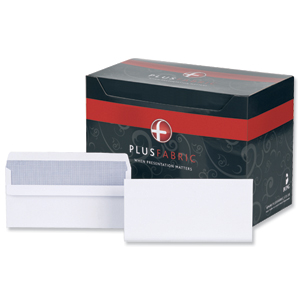 Plus Fabric Envelopes Wallet Press Seal 110gsm DL White [Pack 250]