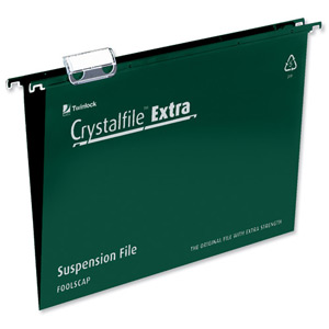 Rexel Crystalfile Extra Suspension File Polypropylene 15mm Foolscap Green Ref 70628 [Pack 25]
