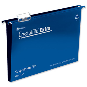 Rexel Crystalfile Extra Suspension File Polypropylene 30mm Foolscap Blue Ref 70633 [Pack 25]